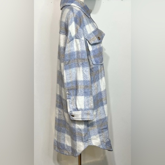 Lulus Warmest Winter Blue Multi Plaid Jacket Shacket Large NWT Size Medium - Picture 8 of 13